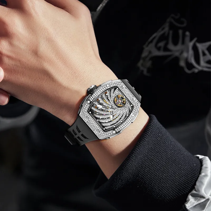 BEXEI Storm Eye Collection Automatic Mechanical Movement Rubber Strap Watch Men's Watches Cut-Out Dial BX9165-3