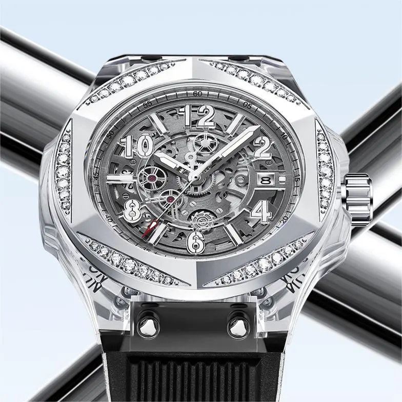 HANBORO Automatic Mechanical Movement Watch Unisex Cut-Out Dial HBR996.2-BH-3