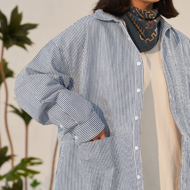 MOBI GARDEN Striped Long Sleeved Shirt Coat Top Unisex-5