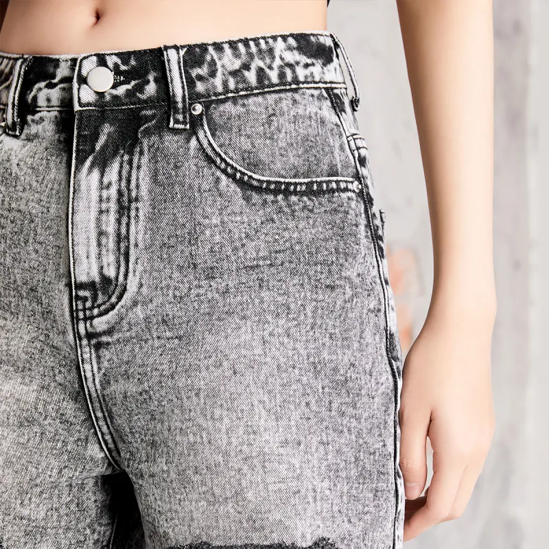 MEETLADY Denim Shorts Women's Black Gray Color-5