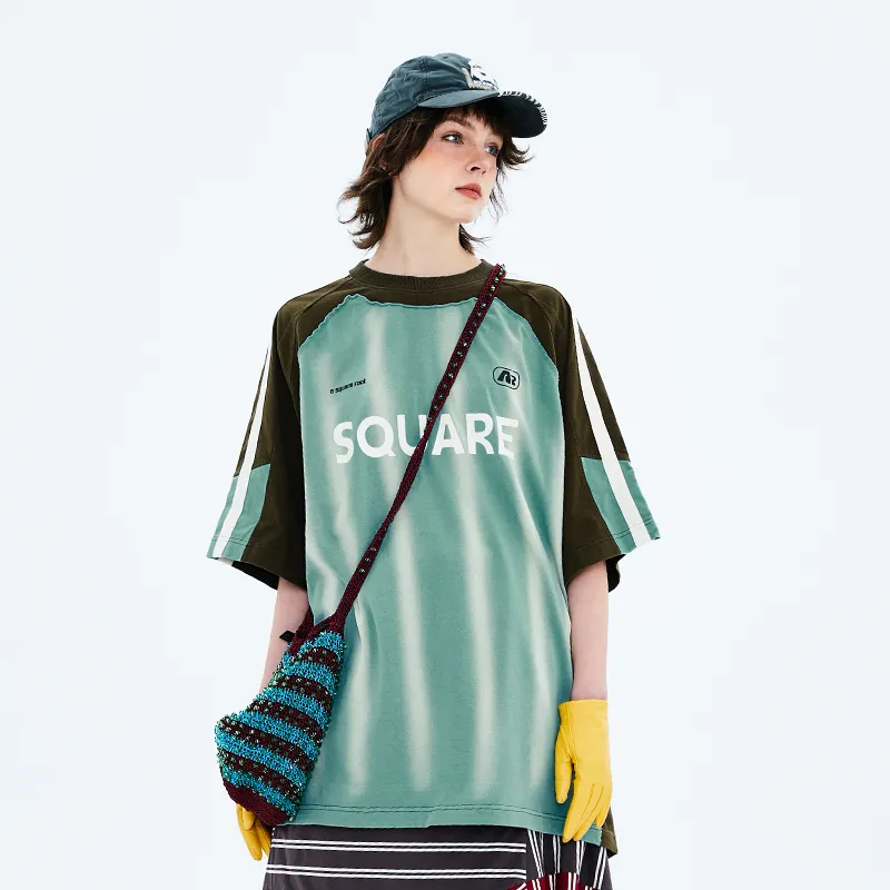 A SQUARE ROOT Short Sleeved T Shirts Unisex Blue Green-5