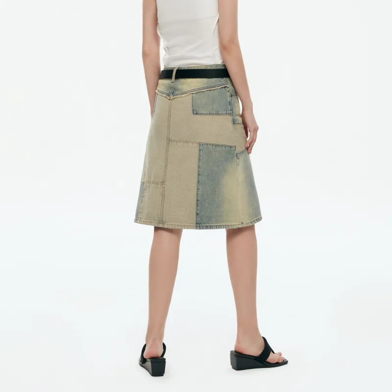 RUNTOTHEFUTURE Denim Long Skirts Women's Vintage Washed Blue-3
