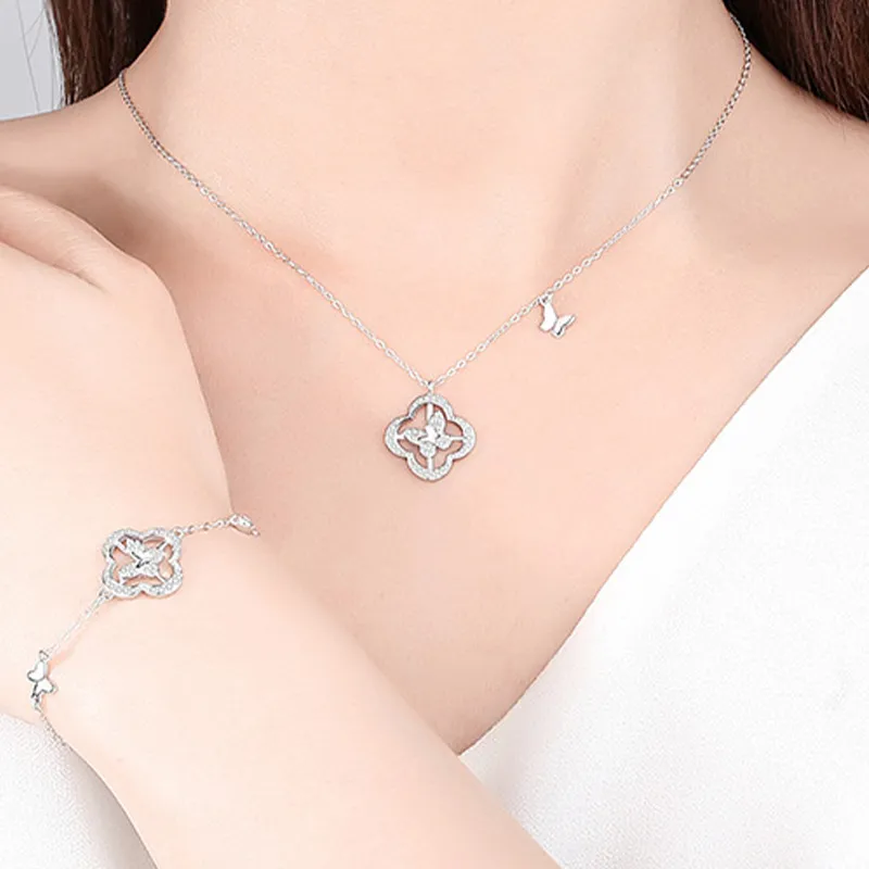 LISM Necklaces Women's Butterfly Four Leaf Clover Necklace-1