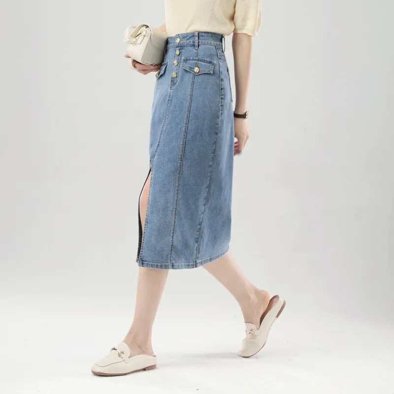MITUAN Denim Long Skirts Women's Blue-3