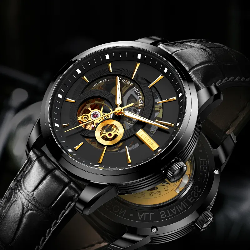 LOBINNI L Automatic Mechanical Movement Genuine Leather Strap Watch Men's Watches Black Dial-16