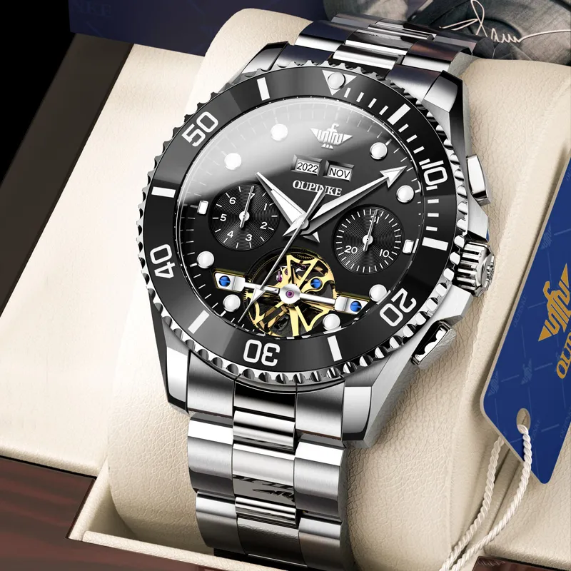 Oupinke Submarine Collection Mechanical Movement Stainless Steel Watchband Watch Men's Watches White Dial-6