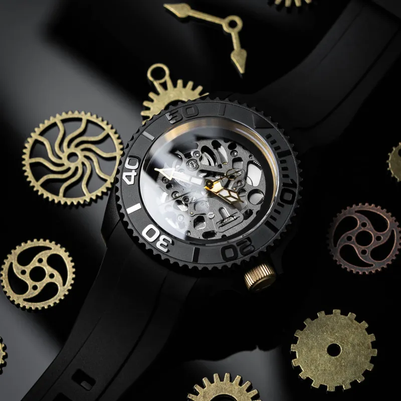 VENCREW Leviathan [Iridescent Gold] Automatic Mechanical Movement Watch Unisex Cut Out Dial-3