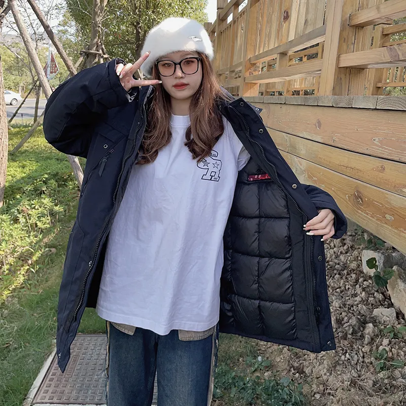 New Business Origin Solid Color Detachable Hood Loose Fit Thickened Mid-Length Puffer Jacket Unisex-6