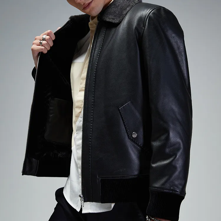 DAVID NAMAN Leather Jackets Men Black-7