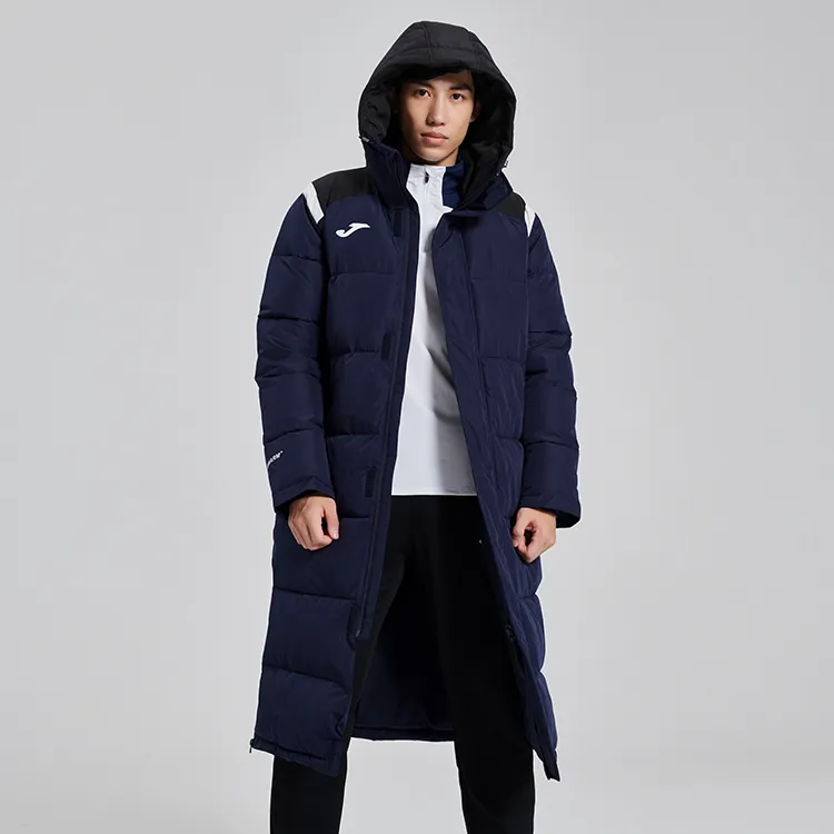 Joma Solid Color Hooded Loose Fit Thickened Long Puffer Jacket Men's Black-12