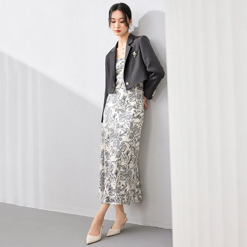 SENTUBILA Business Suits Women's Gray With Multicolor-3
