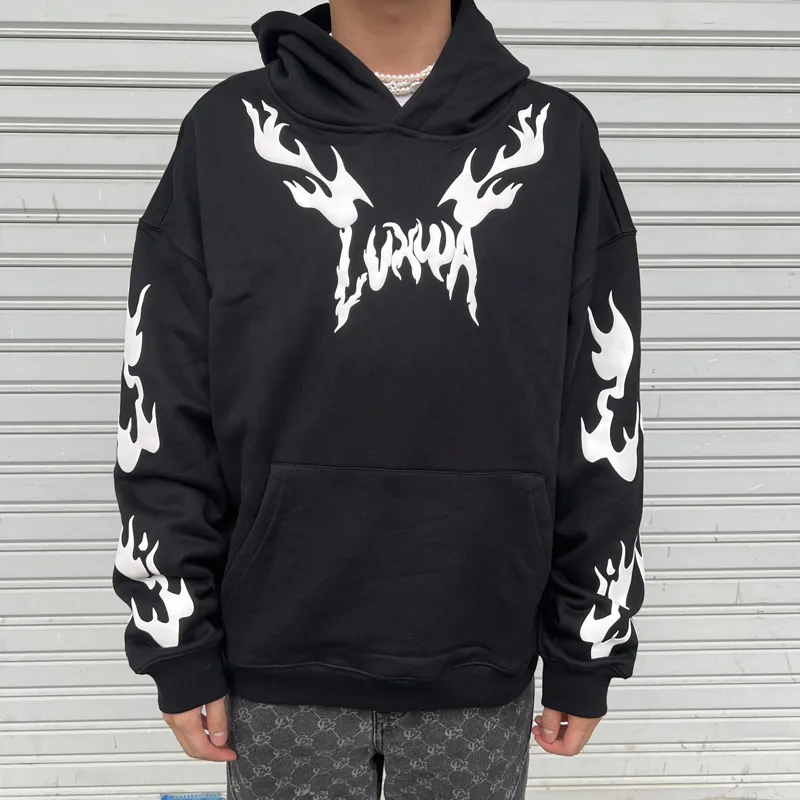 LVXWA Hooded Loose Fit Heavyweight Sweatshirt Unisex Black-4