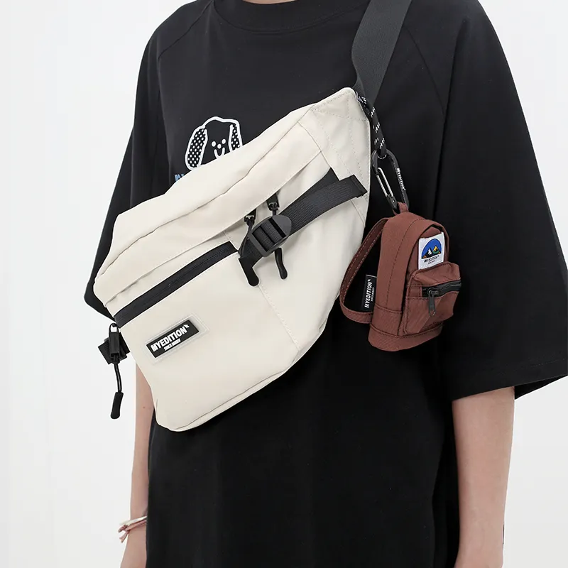 MYEDITION 4L Crossbody Bag Fanny Pack Sling Bag Outdoor Bag Polyamide Soy Milk White Unisex-8