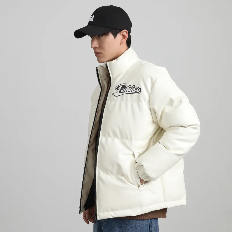 FANBIOU Letter Stand Collar Loose Fit Thickened Puffer Jacket Unisex-11