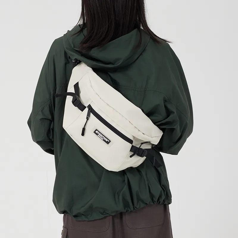 MYEDITION 4L Crossbody Bag Fanny Pack Sling Bag Outdoor Bag Polyamide Soy Milk White Unisex-4