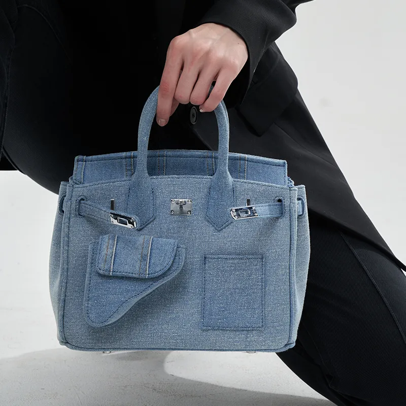 Margin Goods Cotton Handbag Women's Blue-6