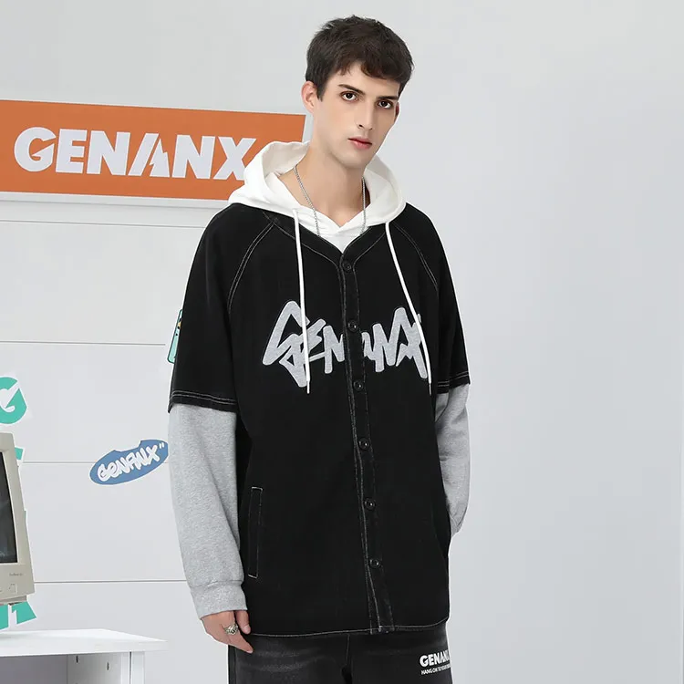 GENANX Loose Fit Mock Two Piece Jacket Unisex Black-2