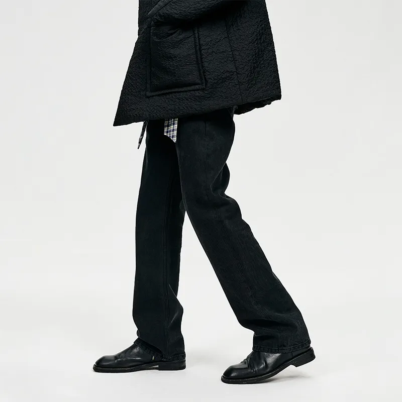 SIMPLE PROJECT Flared Pants Jeans Unisex Washed Black-2
