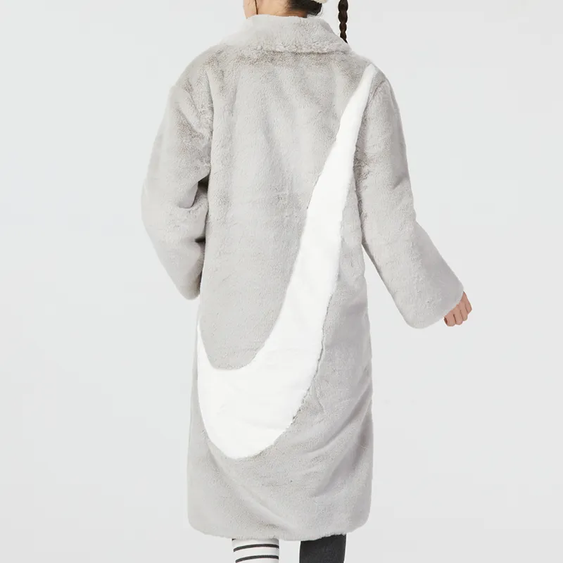 Nike Women's Faux Fur Long Jacket Asia Sizing Light Bone-3