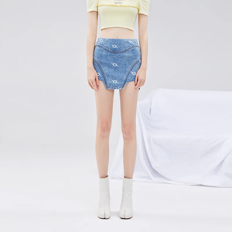 AZEPAM Denim Short Skirts Women's Blue-2