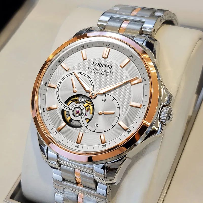 LOBINNI L Automatic Mechanical Movement Genuine Leather Strap Watch Men's Watches Silver Dial-16