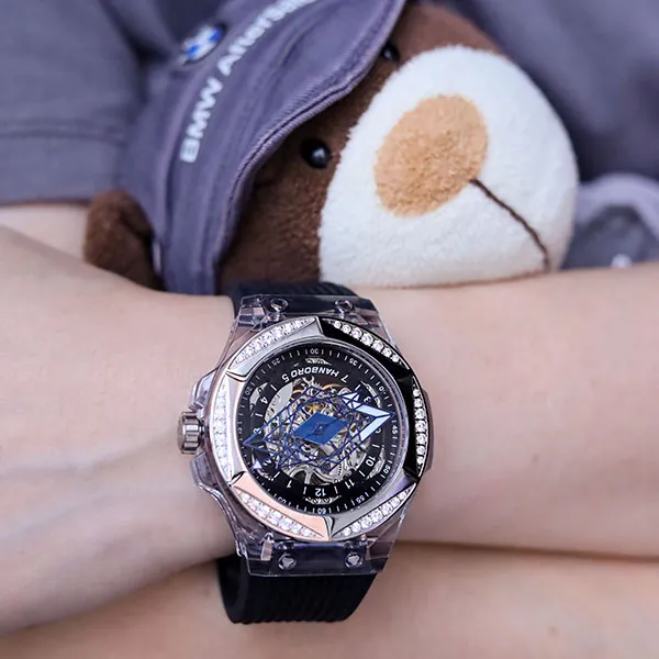 HANBORO Cyan Collection Automatic Mechanical Movement Silicone Strap Watch Men's Watches White Dial-4