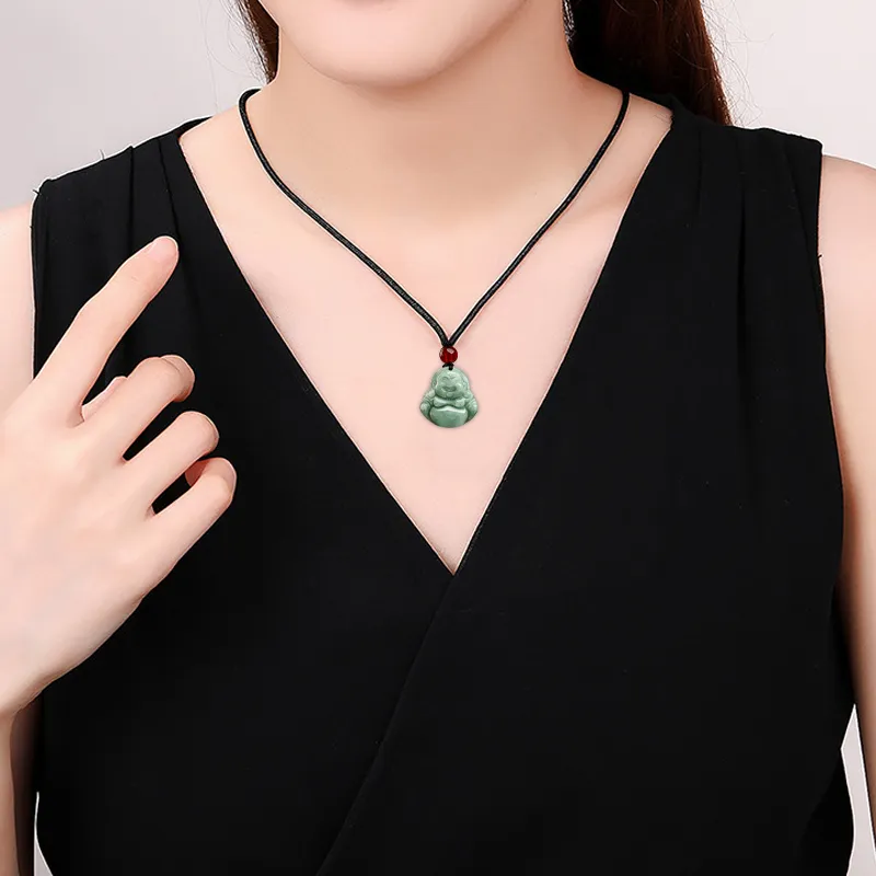 MOONS FAME Bean Type Jadeite Buddha Necklace Unisex-5