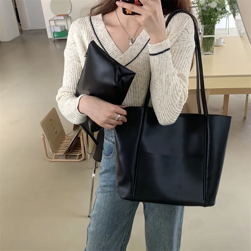 MARKANGARO PU Tote Bag Shoulder Bag Women's Black White Coffee-12