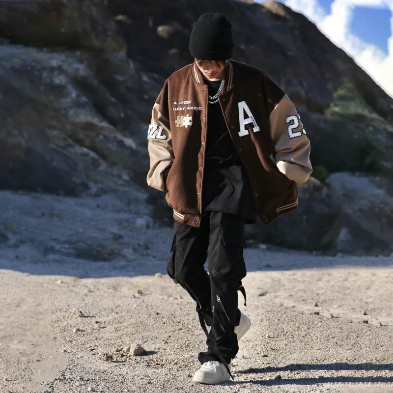 A Chock Baseball Jacket Unisex Coffee-5