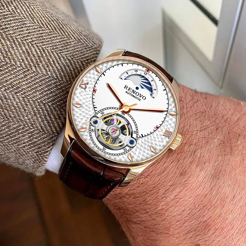 RENOVO Automatic Mechanical Movement Watch Men's Watches White Dial R33106-1-1