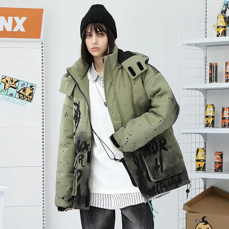 GENANX Cartoon Detachable Hood Loose Fit Puffer Jacket Unisex-3