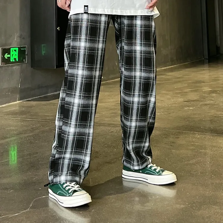 BIRDTALK Knitted Sweatpants Unisex Black White Plaid-4