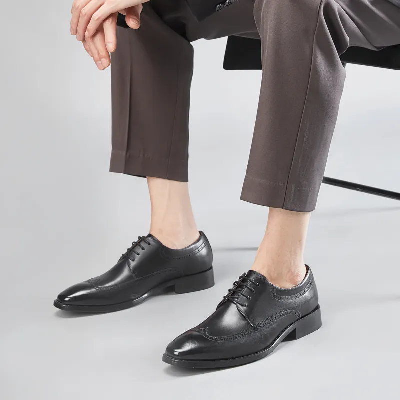 YEARCON Dress Shoes Men Low Top Black/Yellow Brown-4
