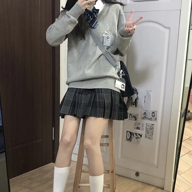 Tokyo Season Casual Short Skirts Women's Carbon Fiber Estate Plaid Skirt-20