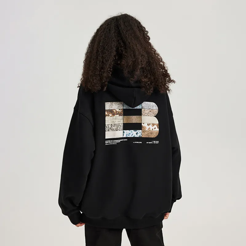 BONELESS Hooded Loose Fit Sweatshirt Spring And Autumn Unisex-3