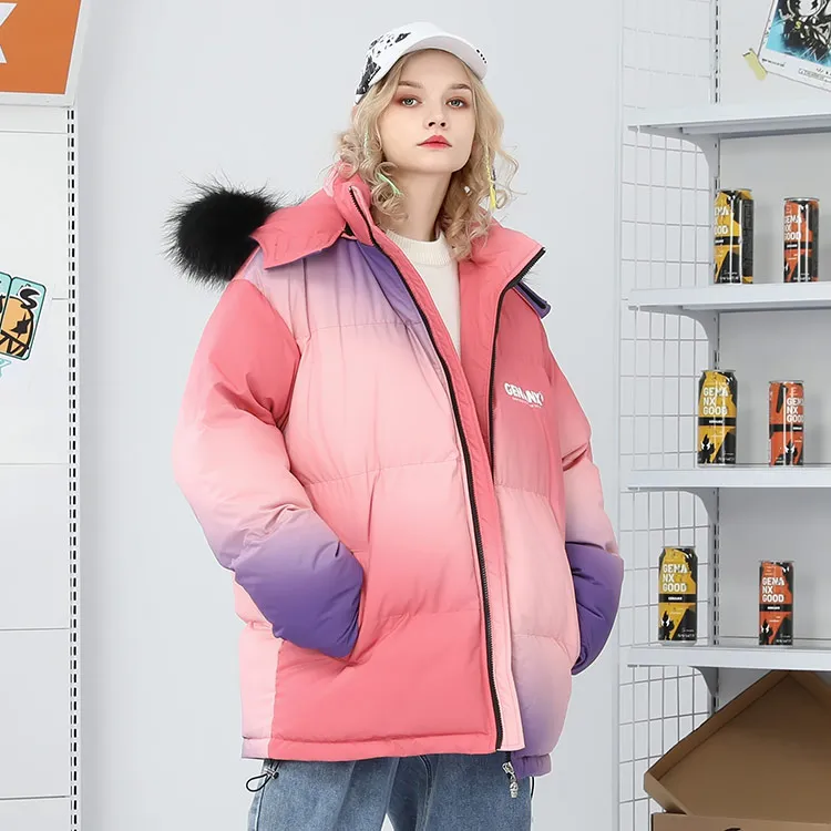 GENANX Gradient Stand Collar Loose Fit Puffer Jacket Unisex-10