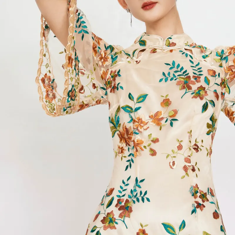 JINYE ORIENTAL Cheongsam Women's Light Orange-2