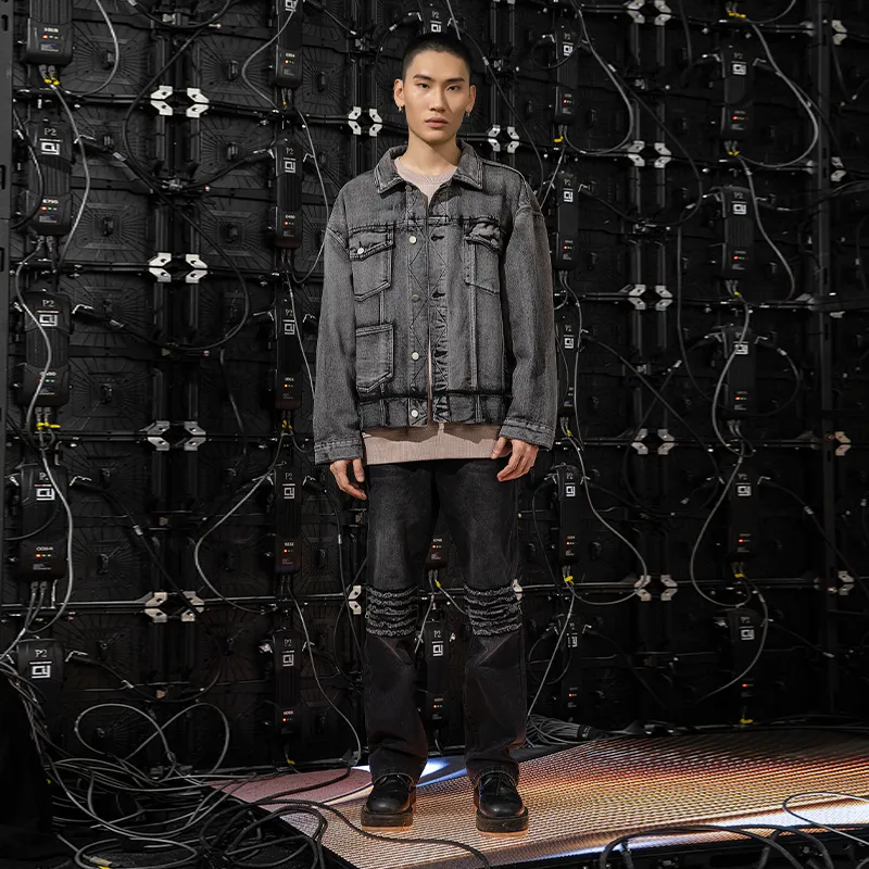 XINYINSU Denim Jacket Spring And Autumn Unisex Black-6