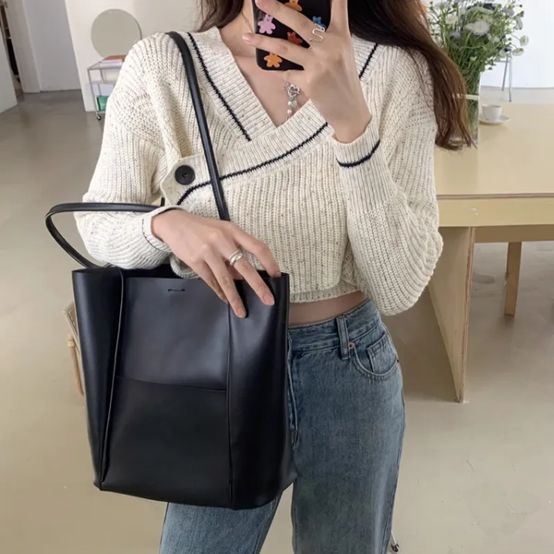 MARKANGARO PU Tote Bag Shoulder Bag Women's Black White Coffee-9