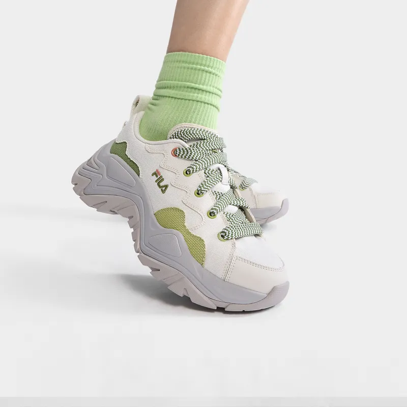 FILA Cushioned Wear Resistant Breathable Slip Resistant Low Top Canvas Shoes Women's White Gray Green-6