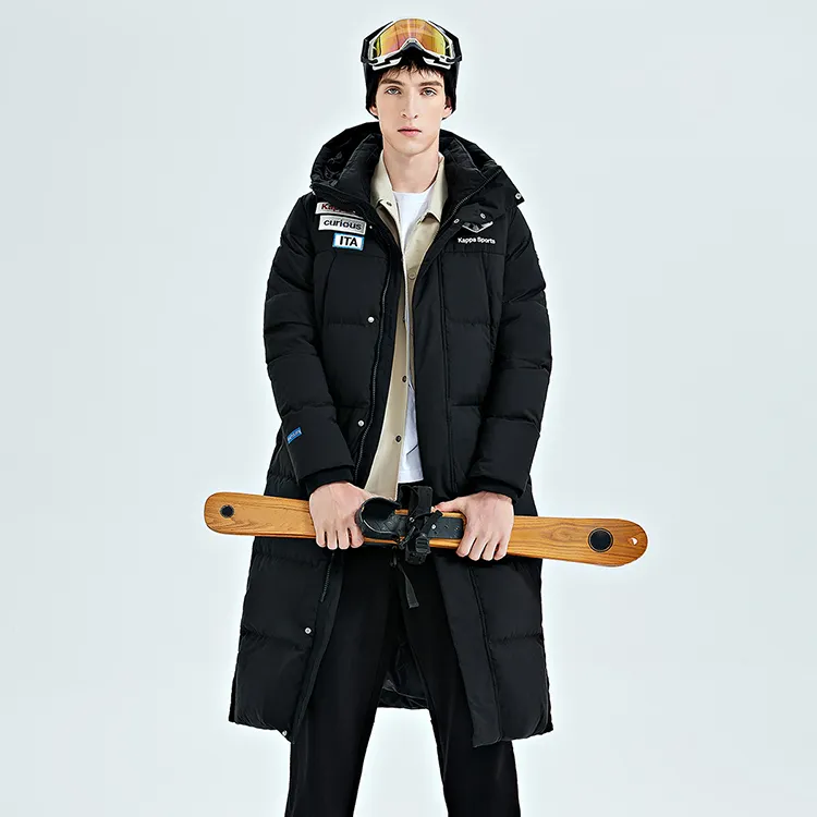 Kappa Letter Hooded Long Down Jacket Unisex-6