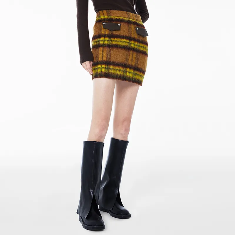 AZEPAM Casual Short Skirts Women's Yellow Camel-3