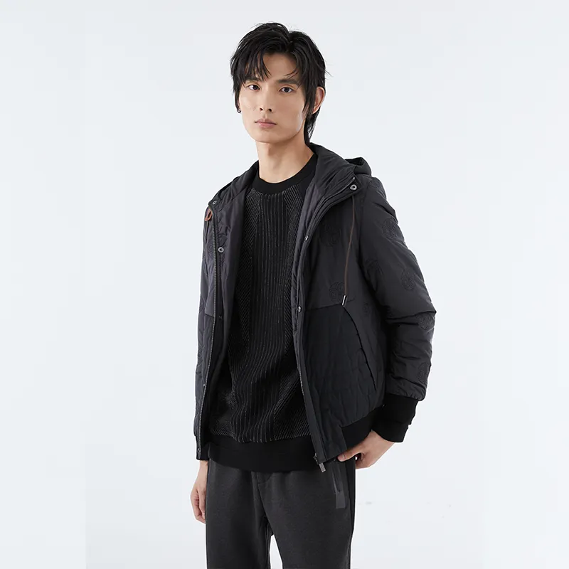 LIU·JO UOMO Geometric Shape Pattern Hooded Down Jacket Men's Black-3