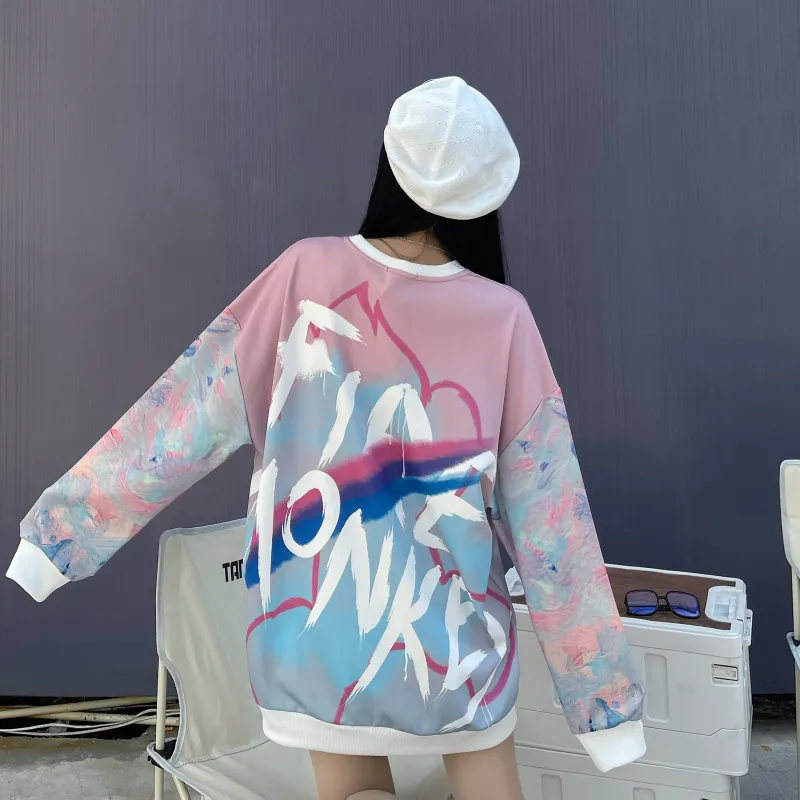 FireMonkey Crew Neck Loose Fit Sweatshirt Unisex Pink-4