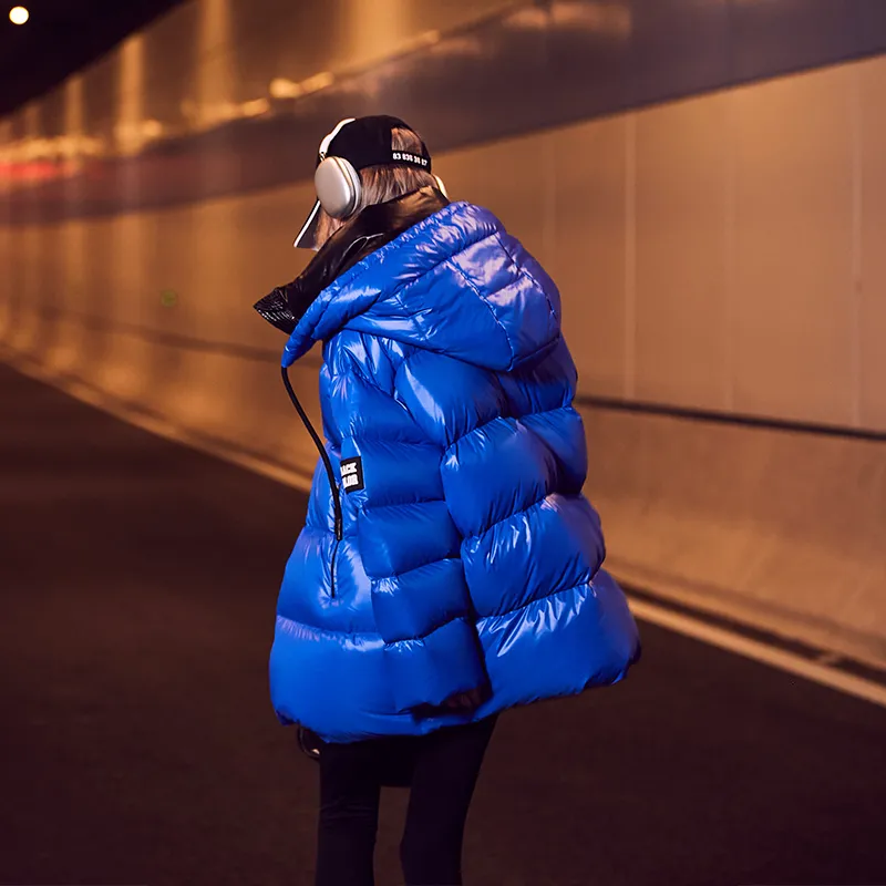 BLACK&COLOR Solid Color Detachable Hood Loose Fit Thickened Mid Length Down Jacket Women's-2