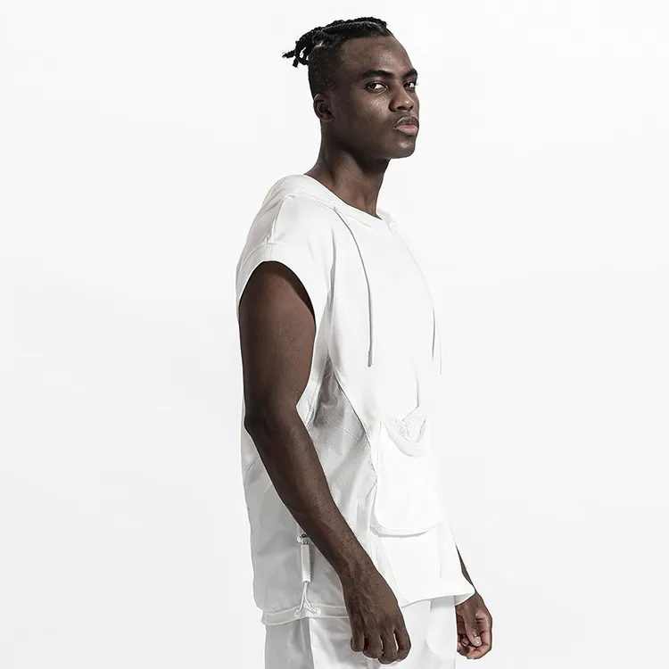 NORVINCY Breathable Solid Color 100% Cotton Sleeveless Hooded T Shirt Unisex-9