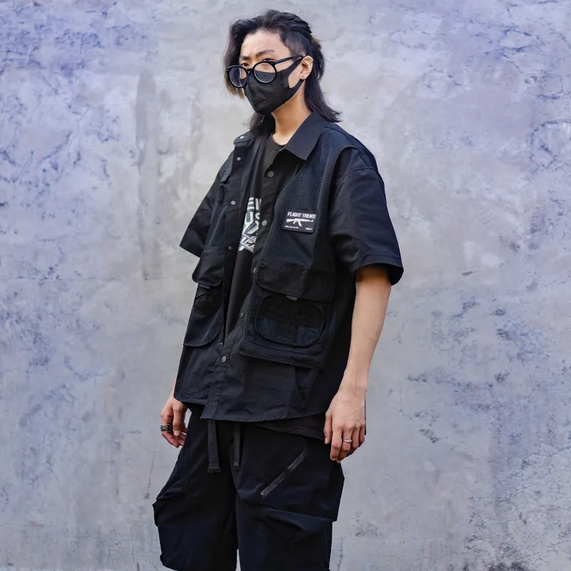 VIP SS22 Solid Color Mock Two Piece Shirt Summer Unisex Black-5