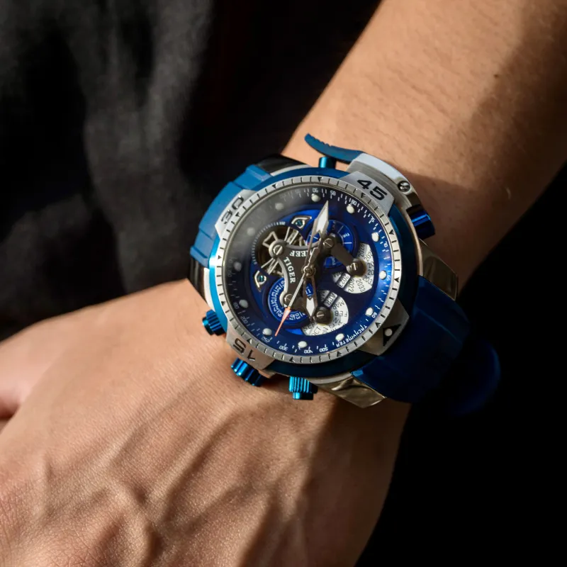 REEF TIGER Aurora Collection Concept Automatic Mechanical Movement Watch Men's Watches Blue Dial-1