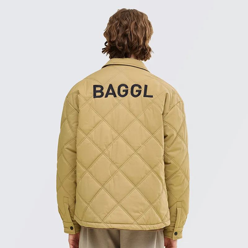 BAGGL Letter Solid Color Lapel Loose Fit Thickened Puffer Jacket Unisex-9