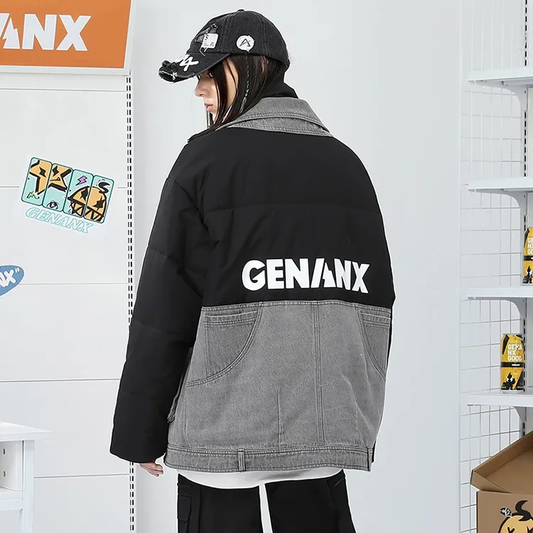 GENANX Puffer Jackets Unisex Black Gray Color-5